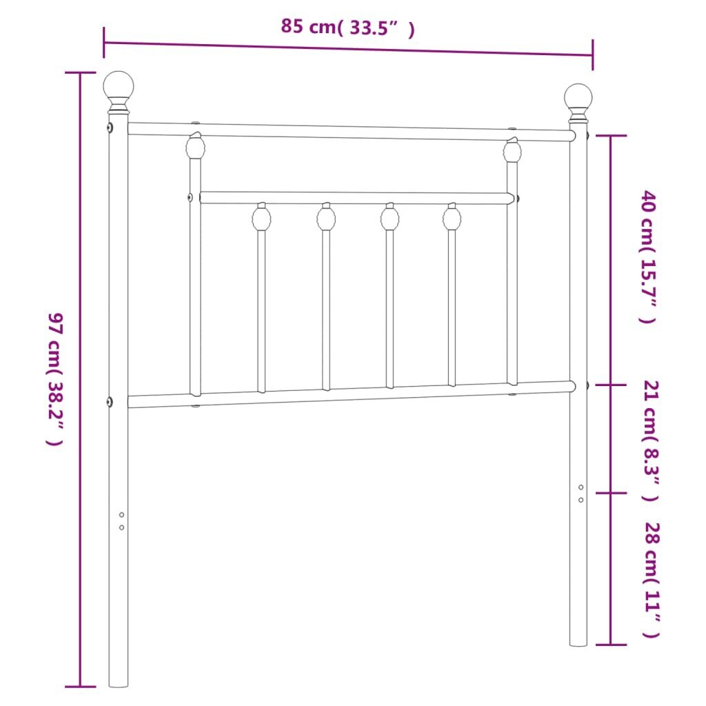 Metalinis galvūgalis vidaXL, 80 cm, baltas kaina ir informacija | Lovos | pigu.lt