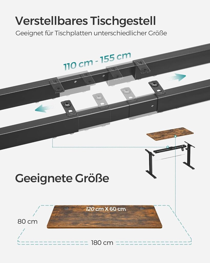 Elektrinis stalas su reguliuojamu aukščiu, Songmics LSD011B01, 120x60 cm, ruda/juoda kaina ir informacija | Kompiuteriniai, rašomieji stalai | pigu.lt