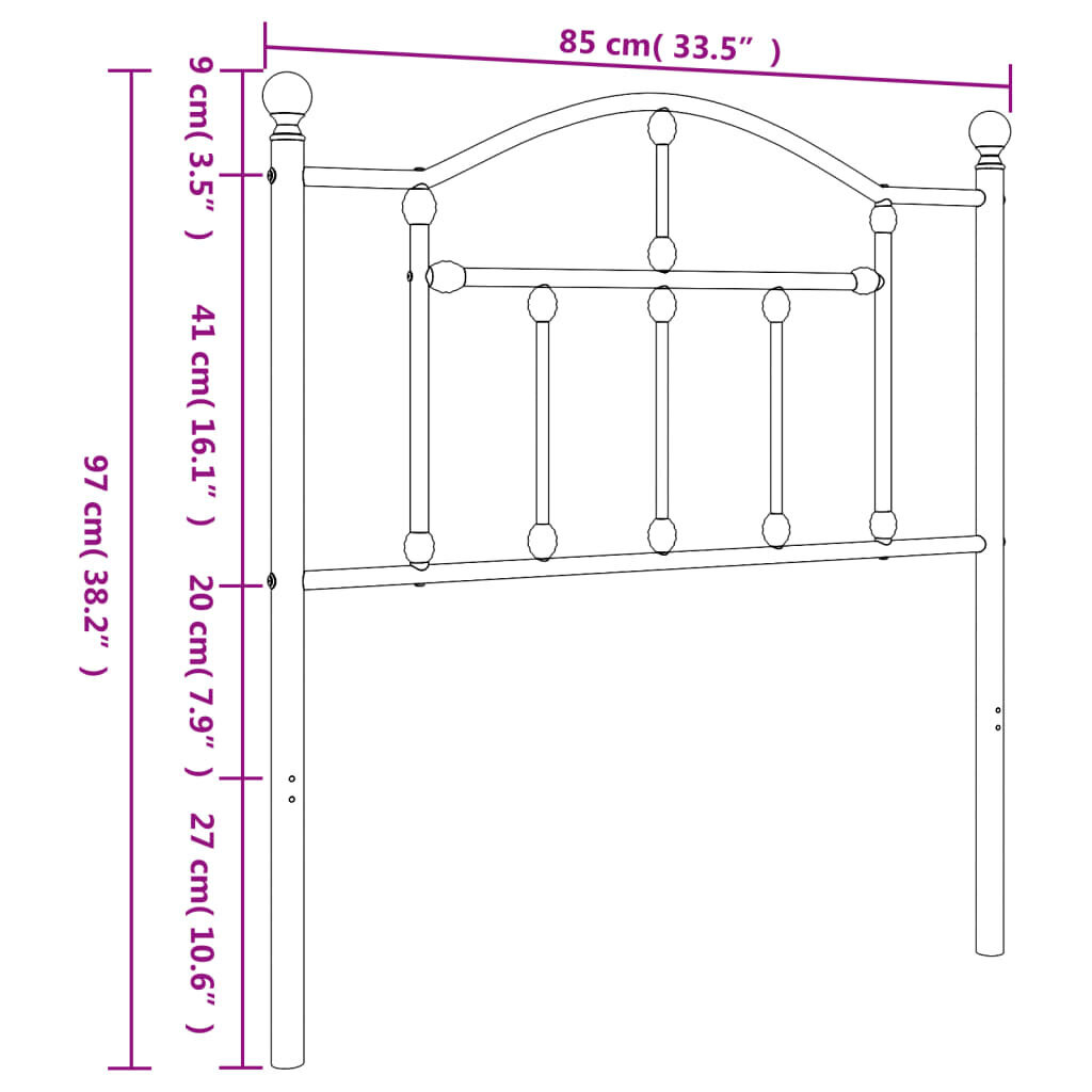 Metalinis galvūgalis vidaXL, 80 cm, juodas kaina ir informacija | Lovos | pigu.lt