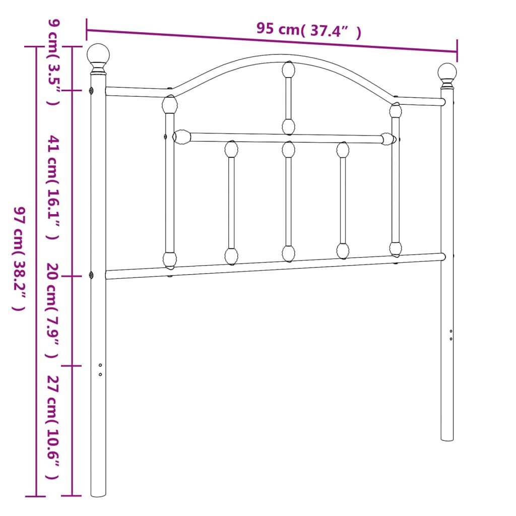 Metalinis galvūgalis vidaXL, 90 cm, baltas kaina ir informacija | Lovos | pigu.lt