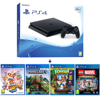 PlayStation 4 Slim 500gb Minecraft Crash Bandicoot Trilogy Lucky's Tale LEGO Marvel Collection kaina ir informacija | Žaidimų konsolės | pigu.lt