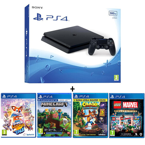 PlayStation 4 Slim 500gb Minecraft Crash Bandicoot Trilogy Lucky's Tale LEGO Marvel Collection цена и информация | Žaidimų konsolės | pigu.lt