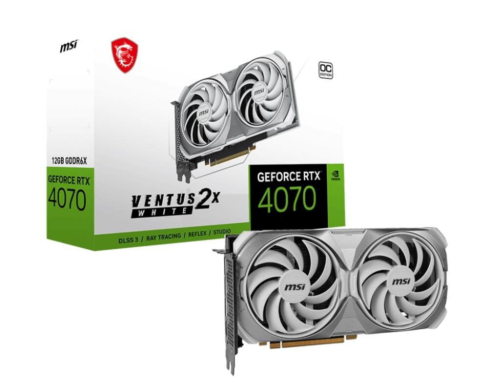 MSI GeForce RTX 4070 Ventus 2X White 12G OC (RTX-4070-VENTUS-2X-WHITE-12GOC) kaina ir informacija | Vaizdo plokštės (GPU) | pigu.lt