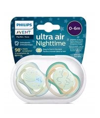 Пустышка на ночь Philips Avent Ultra Air, 0-6 месяцев, 2 шт. цена и информация | Пустышки | pigu.lt