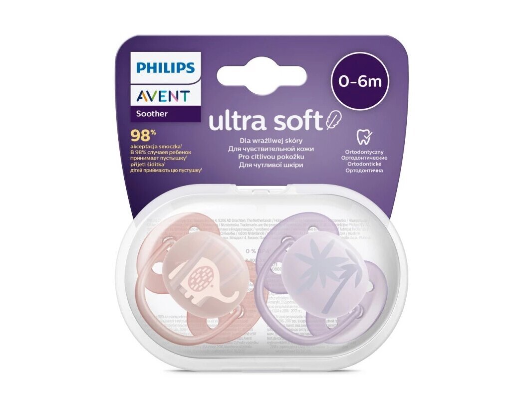 Čiulptukas Philips Avent Ultra soft, 0-6 mėn, 2 vnt. цена и информация | Čiulptukai | pigu.lt