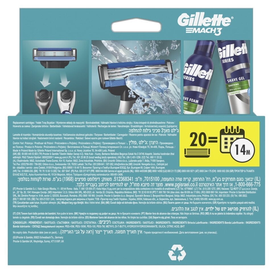 Skutimosi peiliukai Gillette Mach3, 20 vnt цена и информация | Skutimosi priemonės ir kosmetika | pigu.lt