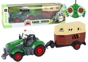 Nuotoliniu būdu valdomas traktorius su priekaba Lean Toys, žalias/pilkas, 41x11x12 cm kaina ir informacija | Žaislai berniukams | pigu.lt