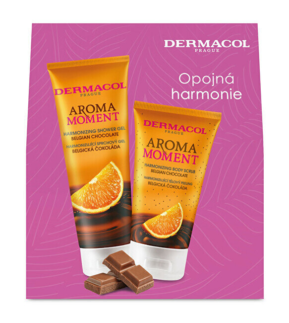 Kūno priežiūros dovanų rinkinys Dermacol Aroma Ritual Belgian chocolate moterims: dušo žėlė, 250 ml + kūno švetiklis, 150 ml kaina ir informacija | Dušo želė, aliejai | pigu.lt