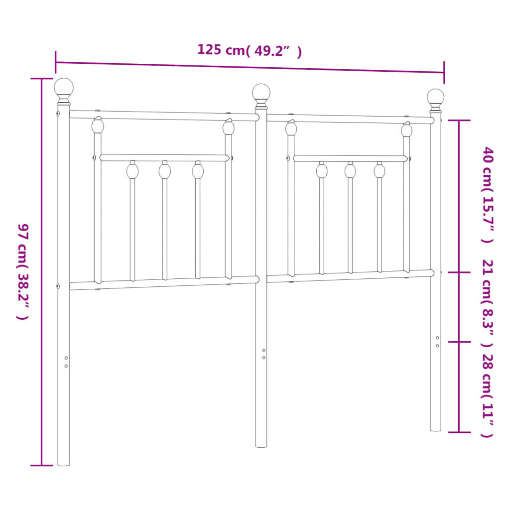 Metalinis galvūgalis vidaXL, 120 cm, baltas kaina ir informacija | Lovos | pigu.lt