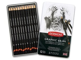 Grafitiniai pieštukai Derwent Graphic 12vnt. 6B-4H kaina ir informacija | Piešimo, tapybos, lipdymo reikmenys | pigu.lt