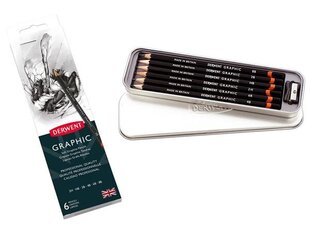 Grafitiniai pieštukai Derwent, 6vnt su drožtuku цена и информация | Принадлежности для рисования, лепки | pigu.lt