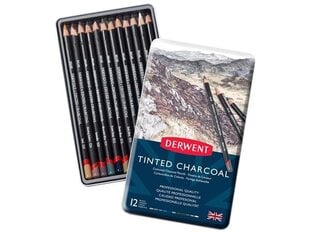 Angliniai pieštukai Derwent Tinted Charcoal 12vnt. kaina ir informacija | Piešimo, tapybos, lipdymo reikmenys | pigu.lt