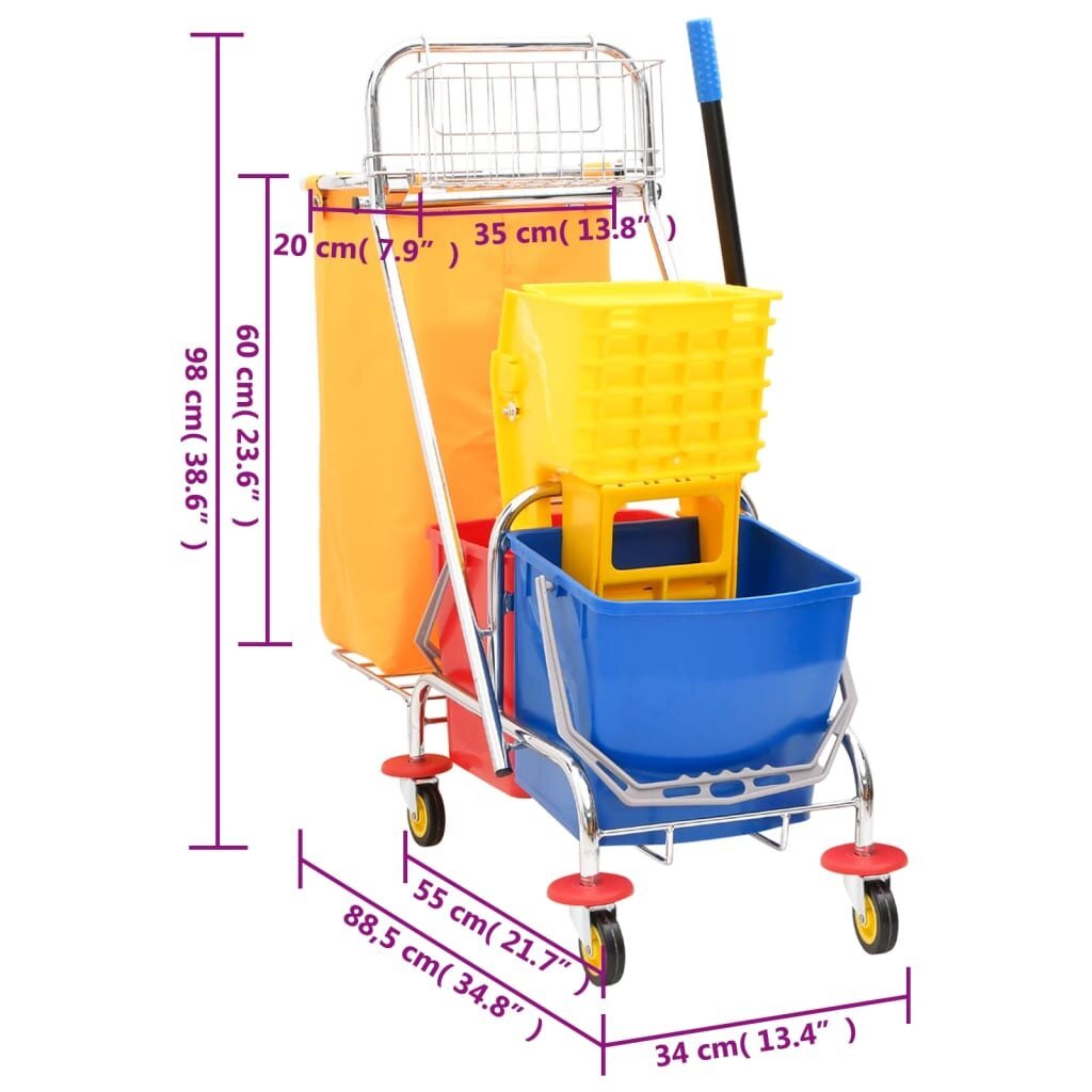 vidaXL valymo vežimėlis su kibirais ir gręžtuvu, 25l kaina ir informacija | Valymo reikmenys ir priedai | pigu.lt