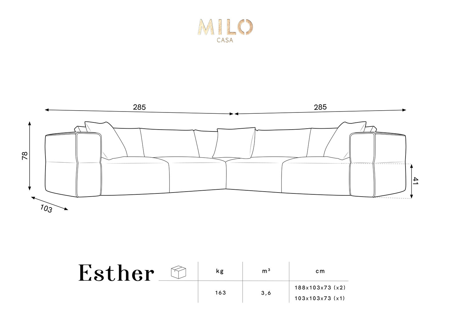 Sofa Milo Casa Esther, 285x285x78 cm, pilka kaina ir informacija | Sofos | pigu.lt