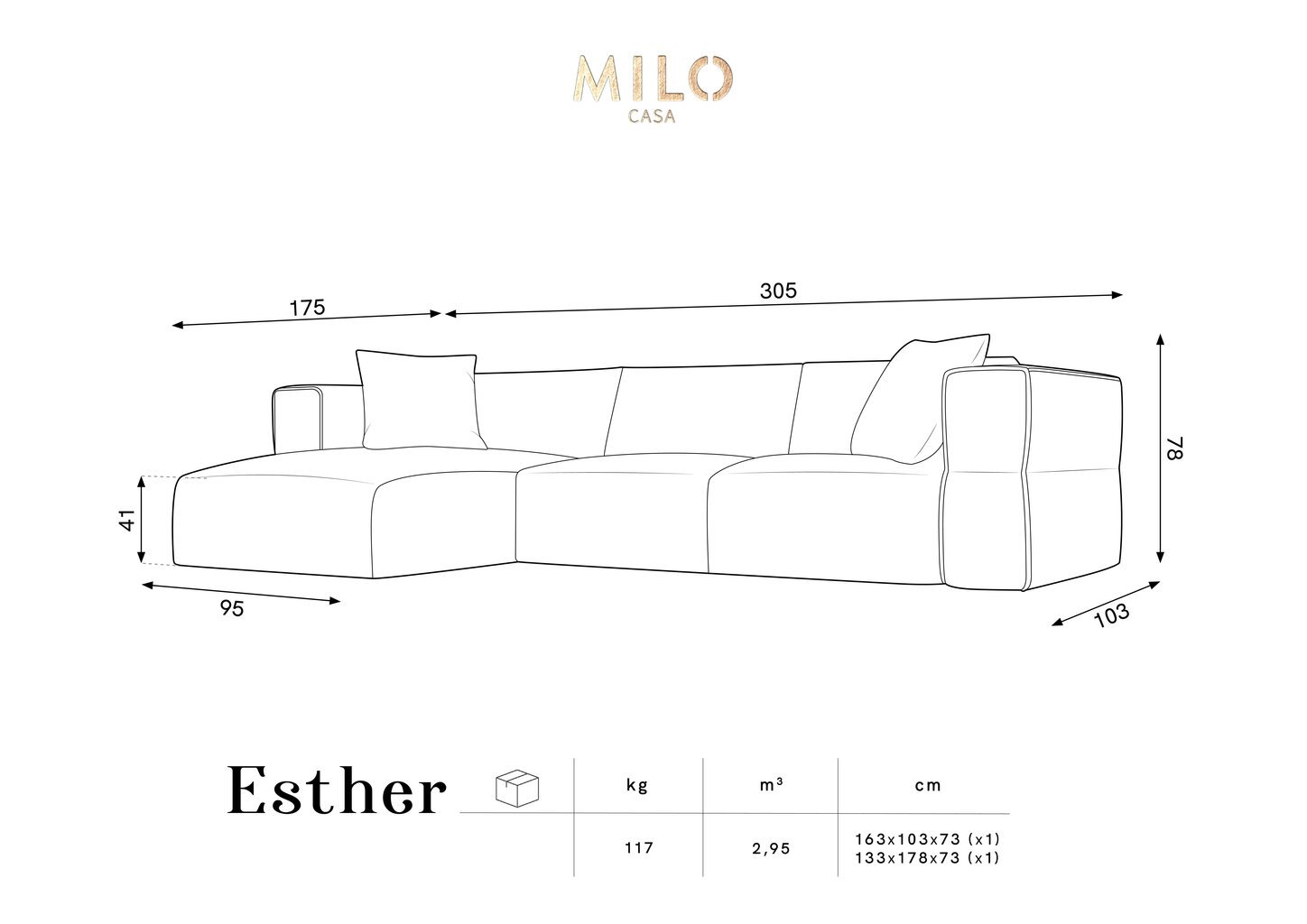 Sofa Milo Caso Esther, 305x174x78 cm, violetinė kaina ir informacija | Sofos | pigu.lt