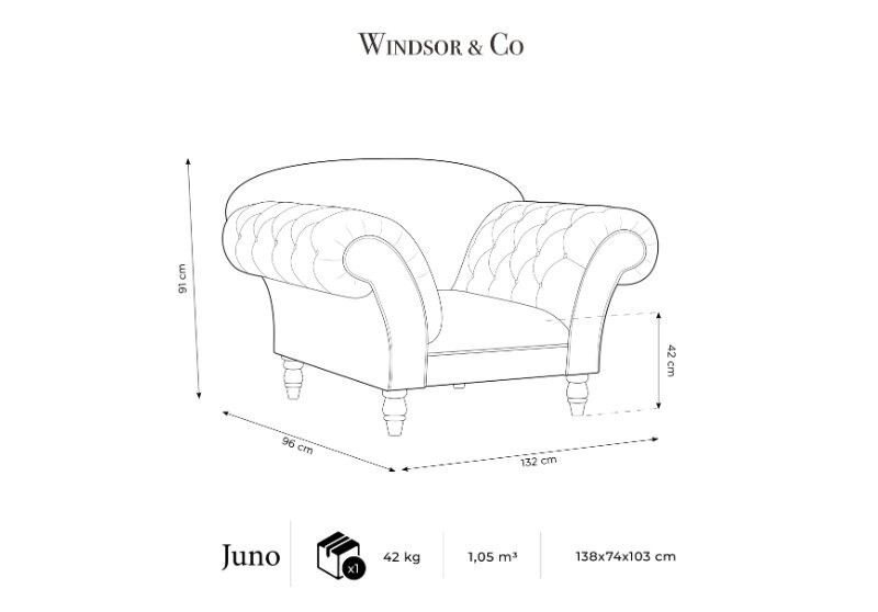 Fotelis Windsor & Co Juno, 132x96x91 cm, smėlio/juodas kaina ir informacija | Svetainės foteliai | pigu.lt