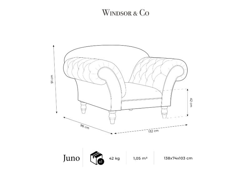 Fotelis Windsor & Co Juno, 132x96x91 cm, mėlynas/juodas kaina ir informacija | Svetainės foteliai | pigu.lt