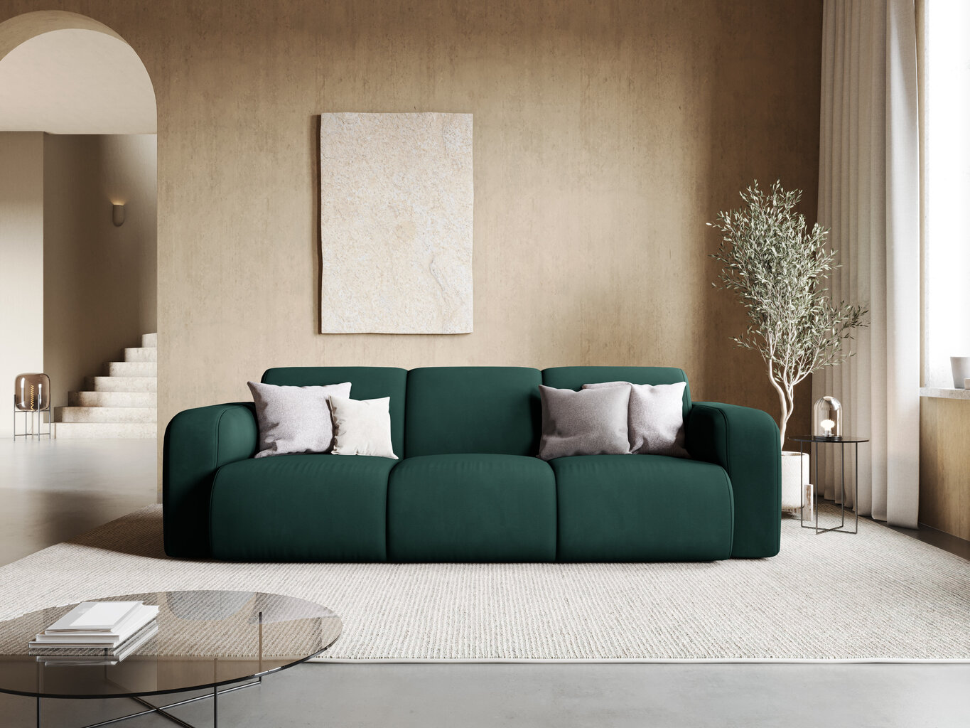 Trivietė sofa Windsor & Co Lola, 235x95x72 cm, tamsiai žalia цена и информация | Sofos, sofos-lovos | pigu.lt