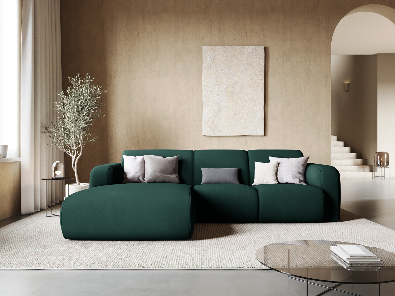Kairinė sofa Windsor & Co Lola, 250x170x72 cm, tamsiai žalia kaina ir informacija | Minkšti kampai | pigu.lt
