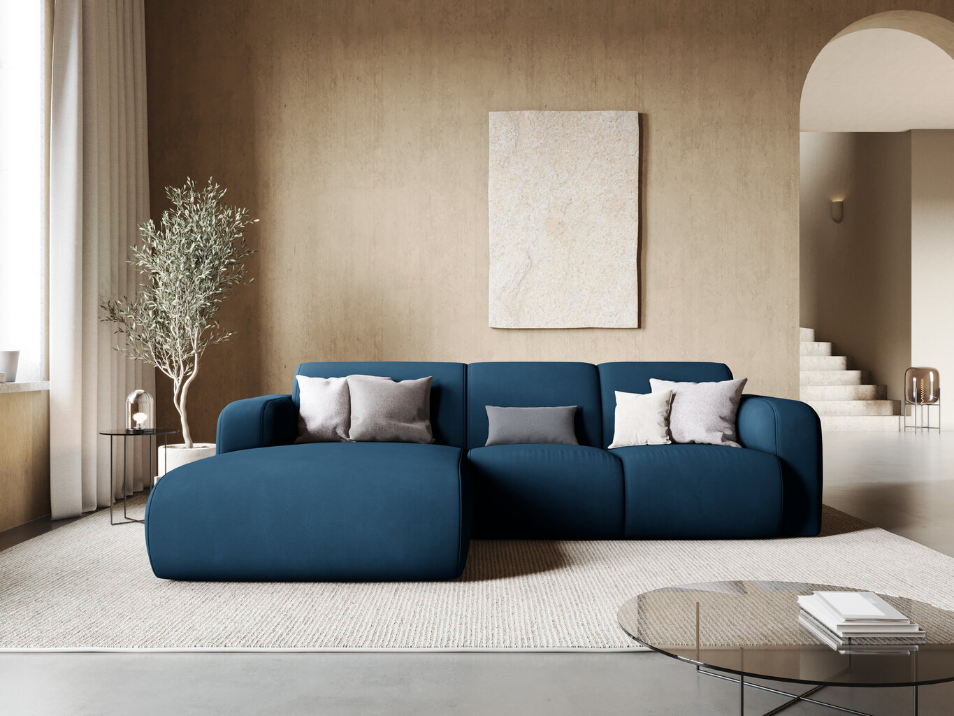 Kairinė sofa Windsor & Co Lola, 250x170x72 cm, tamsiai mėlyna kaina ir informacija | Minkšti kampai | pigu.lt