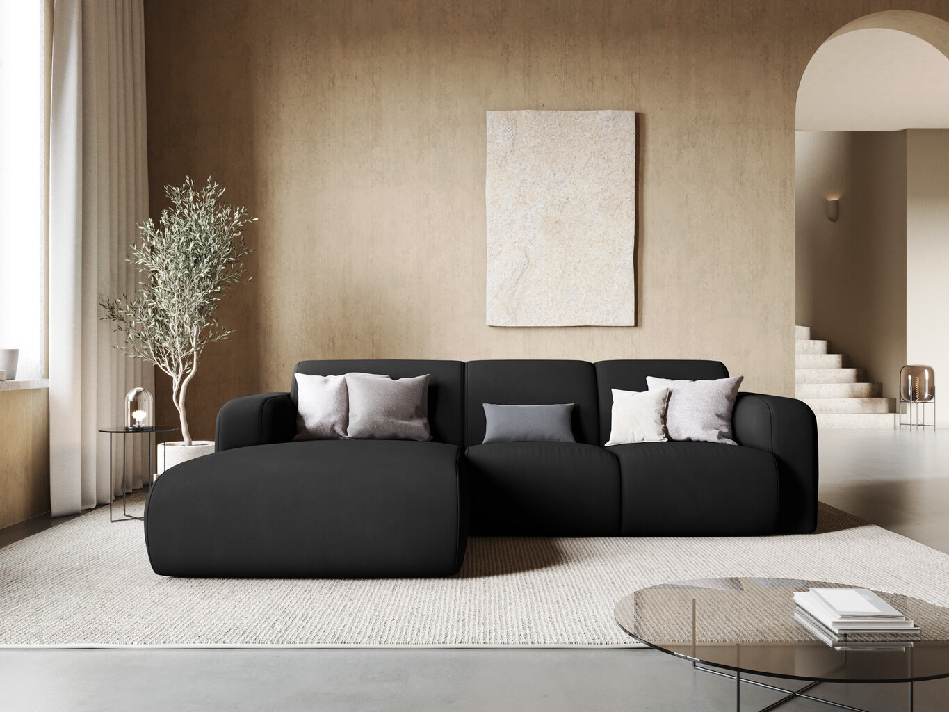 Kairinė sofa Windsor & Co Lola, 250x170x72 cm, juoda цена и информация | Minkšti kampai | pigu.lt