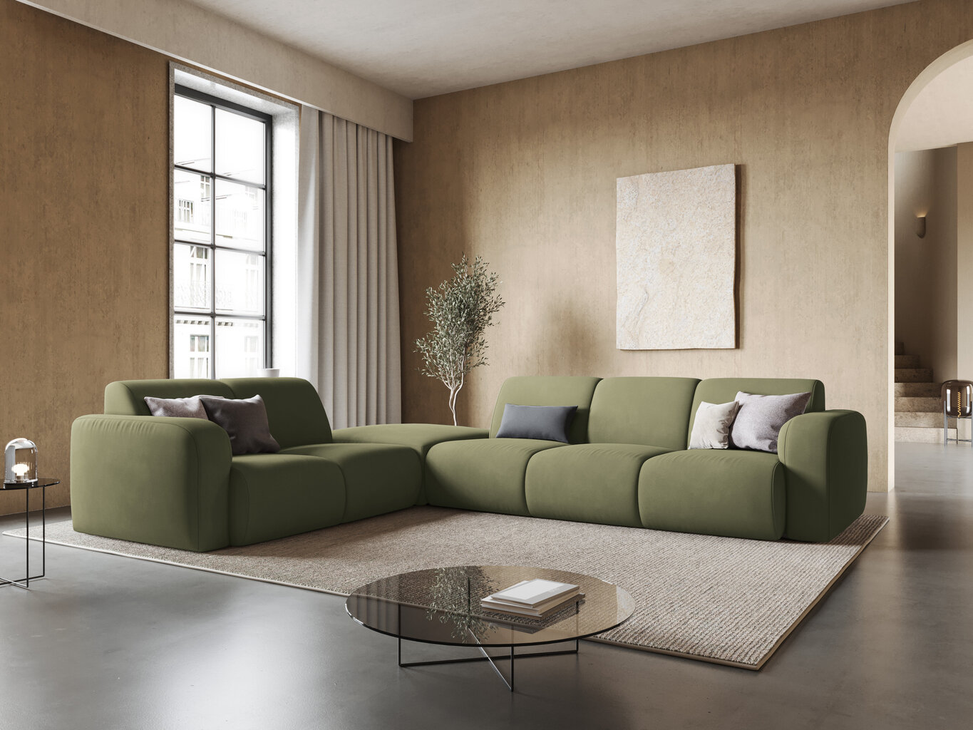 Kairinė kampinė sofa Windsor & Co Lola, 315x250x72 cm, šviesiai žalia kaina ir informacija | Minkšti kampai | pigu.lt