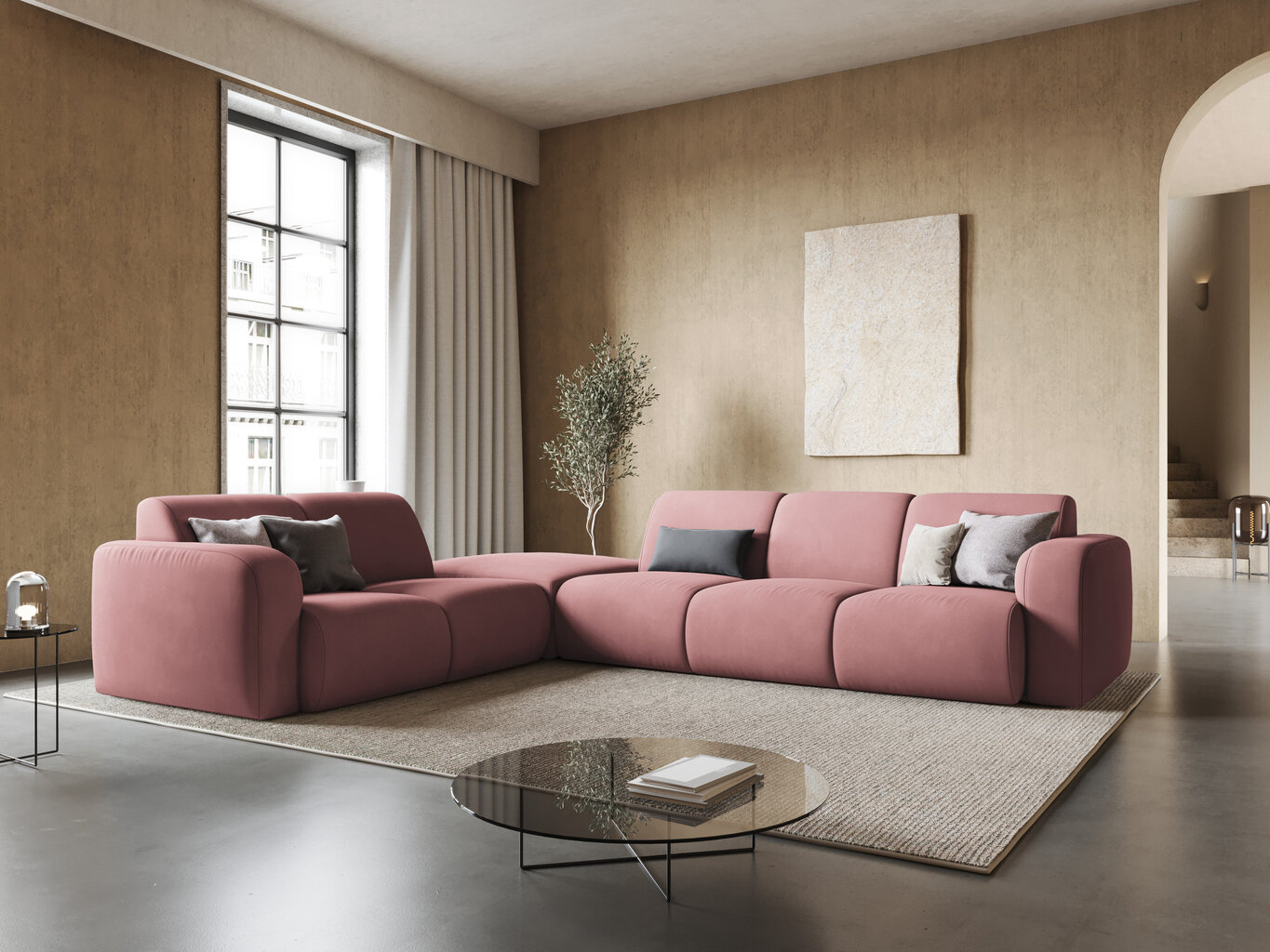 Kairinė kampinė sofa Windsor & Co Lola, 315x250x72 cm, rožinė kaina ir informacija | Minkšti kampai | pigu.lt