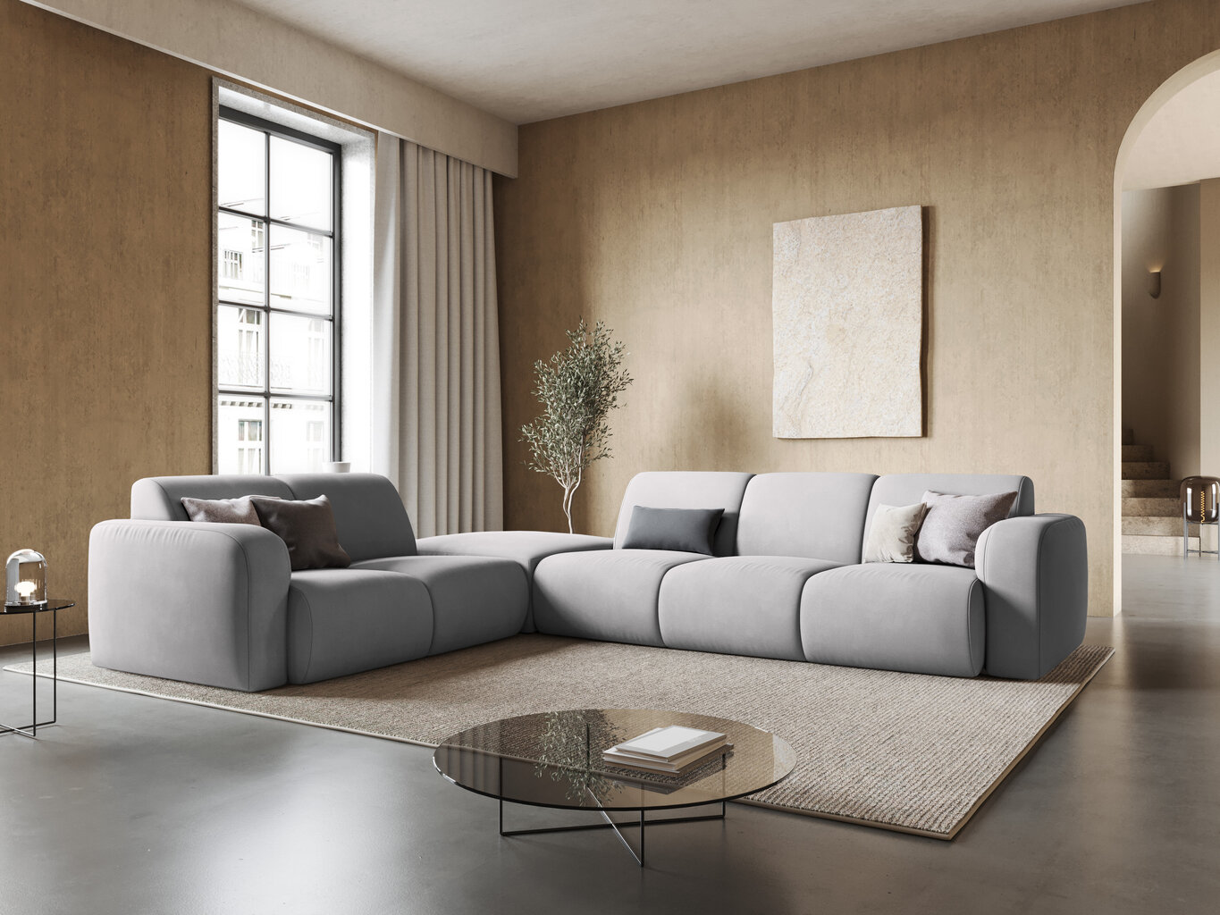 Kairinė kampinė sofa Windsor & Co Lola, 315x250x72 cm, šviesiai pilka kaina ir informacija | Minkšti kampai | pigu.lt