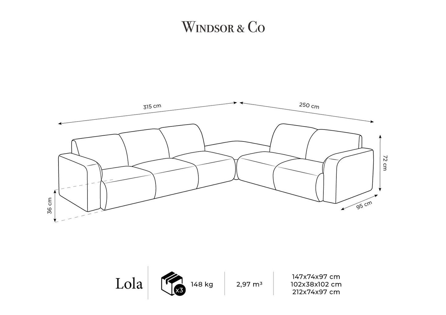 Sofa Windsor & Co Lola, pilka цена и информация | Sofos | pigu.lt