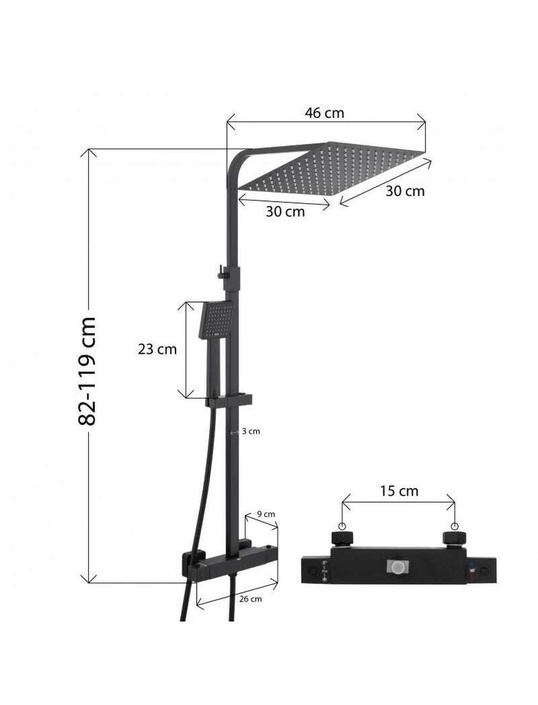 Dušo komplektas termostatas tropinis dušo maišytuvas kaina ir informacija | Dušo komplektai ir panelės | pigu.lt