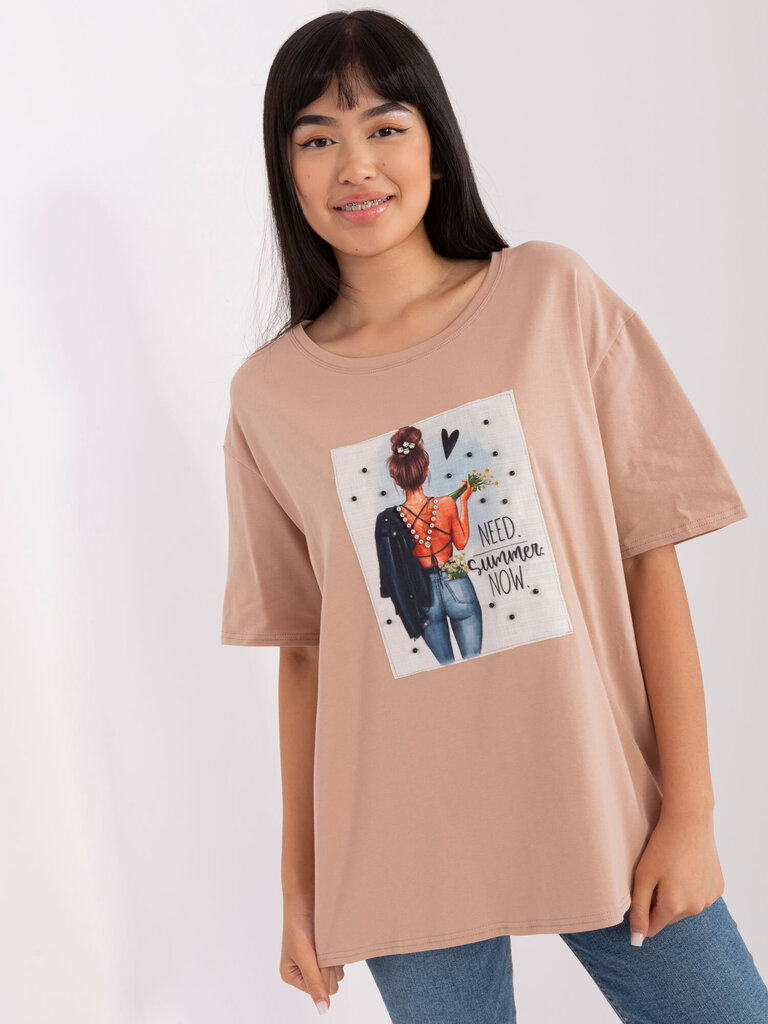 Marškinėliai moterims Lakerta, smėlio spalvos kaina ir informacija | Marškinėliai moterims | pigu.lt