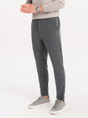 мужские брюки на эластичном поясе в ажурную клетку - серые v2 om-pacp-0120 цена и информация | Мужские брюки FINIS | pigu.lt