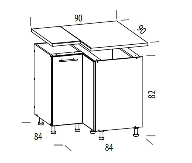 Pastatoma kampinė spintelė Liveo Tiffany T26/D90NW, 84 cm, pilka kaina ir informacija | Virtuvinės spintelės | pigu.lt