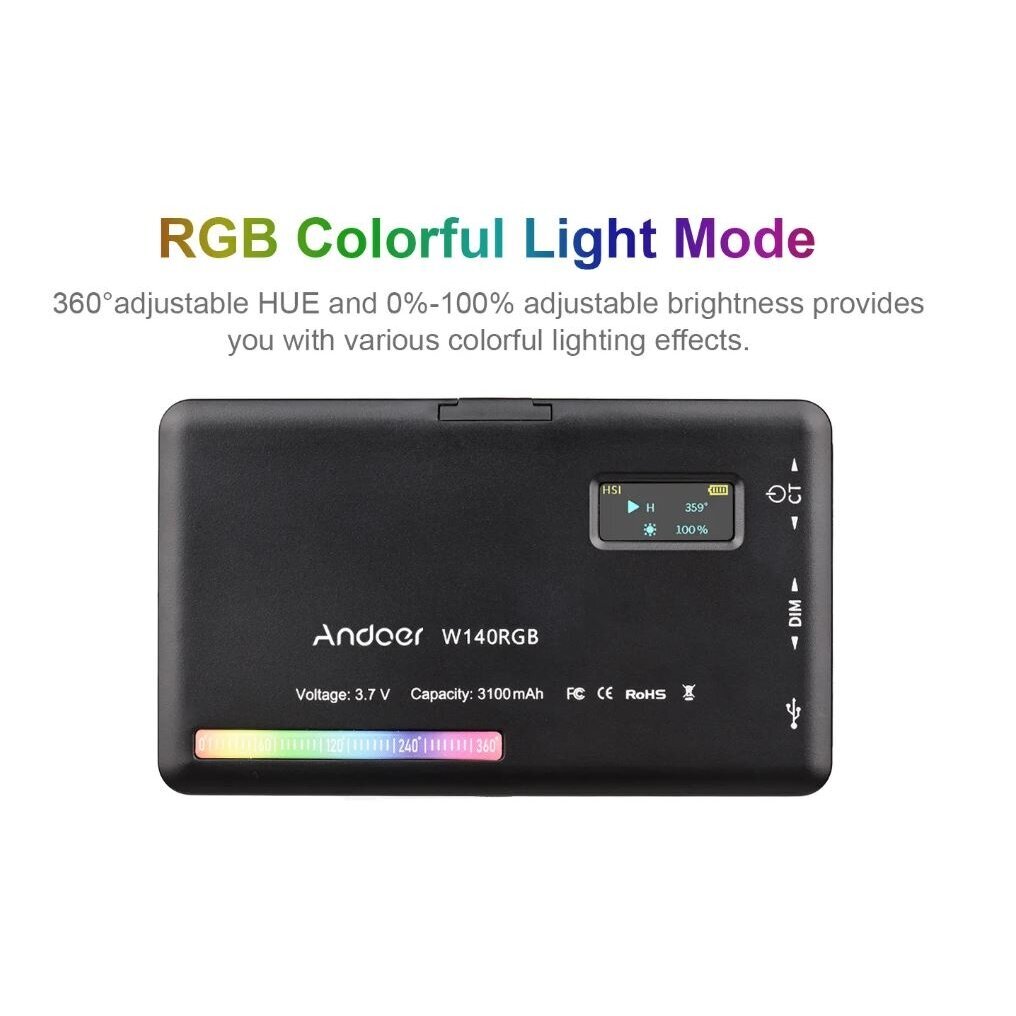 Andoer W140 RGB kaina ir informacija | Fotografijos apšvietimo įranga | pigu.lt