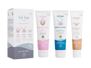 Kii-Baa Organic All You Need: успокаивающий крем для тела Sudo Care, 50 г + защитный крем для тела B5PA Care, 50 г + увлажняющий крем для тела Lanolin Care, 50 г цена и информация | Косметика для мам и детей | pigu.lt