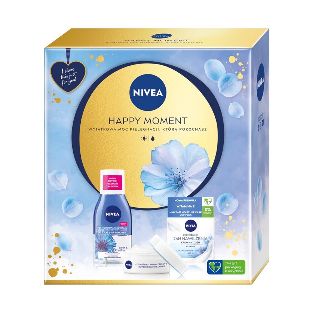 Kosmetikos rinkinys Nivea Happy Moment: dieninis kremas, 50 ml + makiažo valiklis, 125 ml kaina ir informacija | Veido kremai | pigu.lt