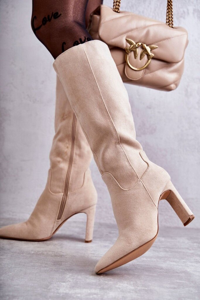 Ilgaauliai batai moterims Step In Style LKK173450.2683, smėlio spalvos kaina ir informacija | Aulinukai, ilgaauliai batai moterims | pigu.lt