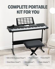 Цифровое пианино Donner DEK-610S, клавиатура, 61 клавиша + подставка, 249 тонов, 300 ритмов цена и информация | Клавишные музыкальные инструменты | pigu.lt