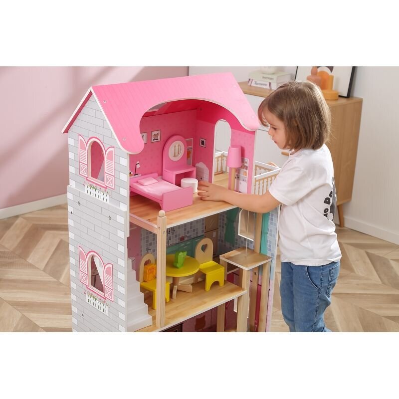 Medinis lėlių namas su priedais Viga, rožinis цена и информация | Žaislai mergaitėms | pigu.lt