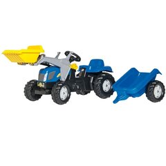 Pedalinis traktorius Rolly Toys New Holland su kaušu ir priekaba, mėlynas цена и информация | Игрушки для мальчиков | pigu.lt