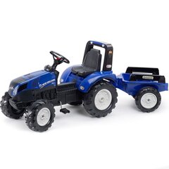 Pedalinis traktorius Falk New Holland Large su priekaba, mėlynas kaina ir informacija | Žaislai berniukams | pigu.lt