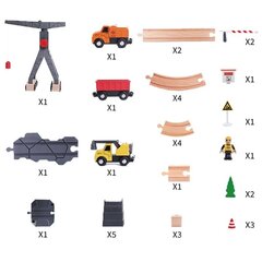 Medinė statybų technikos trasa vaikams Tooky Toy su priedais kaina ir informacija | Žaislai berniukams | pigu.lt