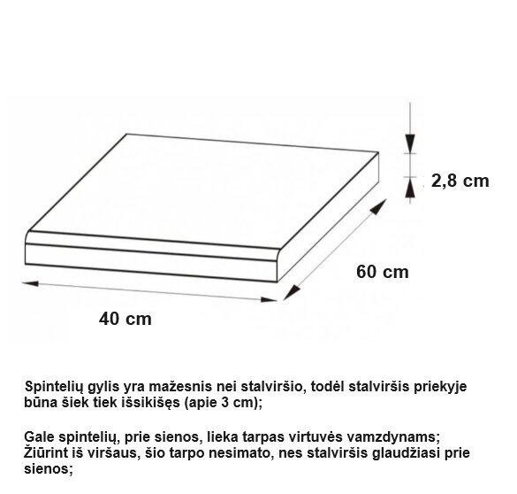 Stalviršis Liveo Tiffany T33/40, 40 cm ruda kaina ir informacija | Virtuvės stalviršiai | pigu.lt