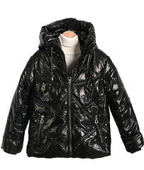 Пиджак из лаковой эко кожи с асимметричным принтом для девочек Gulliver, черный  цена и информация | Куртки, пальто для девочек | pigu.lt