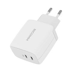 Wall Charger 65W GaN Ricomm RC652 EU, 2xUSB-C + 2.1m USB-C Cable цена и информация | Зарядные устройства для телефонов | pigu.lt