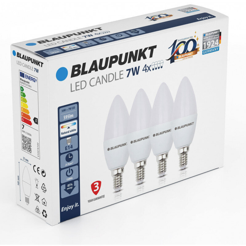 Blaupunkt LED lemputės E14 7W 4vnt, šiltai balta kaina ir informacija | Elektros lemputės | pigu.lt