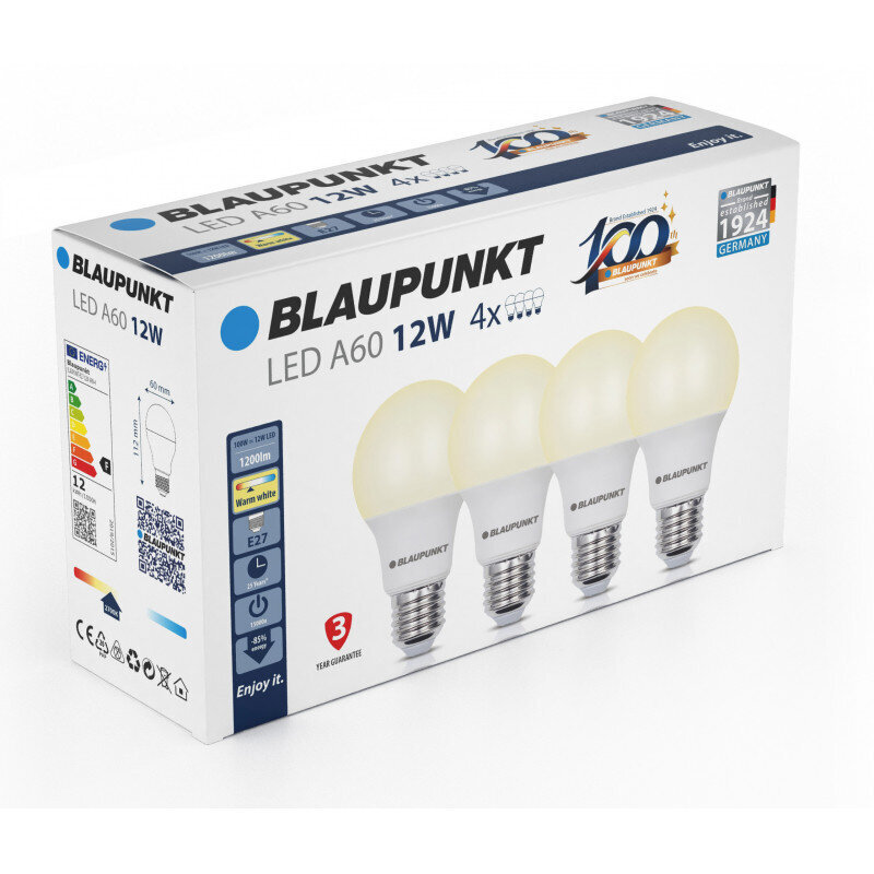 Blaupunkt LED lemputės E27 12W 4vnt, šiltai balta kaina ir informacija | Elektros lemputės | pigu.lt