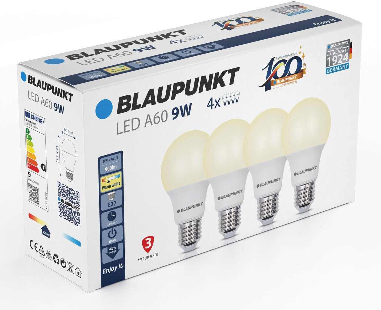 Blaupunkt LED lemputės E27 9W 4vnt, šilta balta kaina ir informacija | Elektros lemputės | pigu.lt