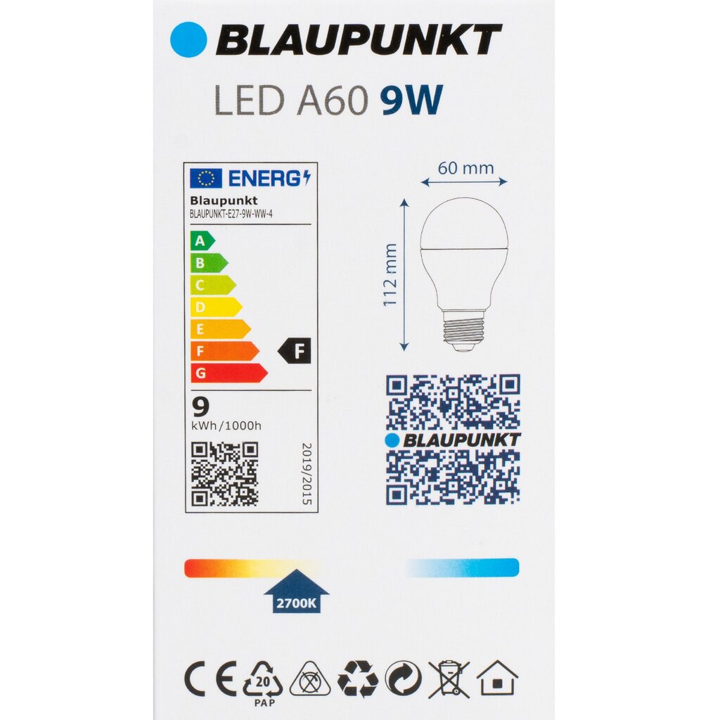 Blaupunkt LED lemputės E27 9W 4vnt, šilta balta kaina ir informacija | Elektros lemputės | pigu.lt