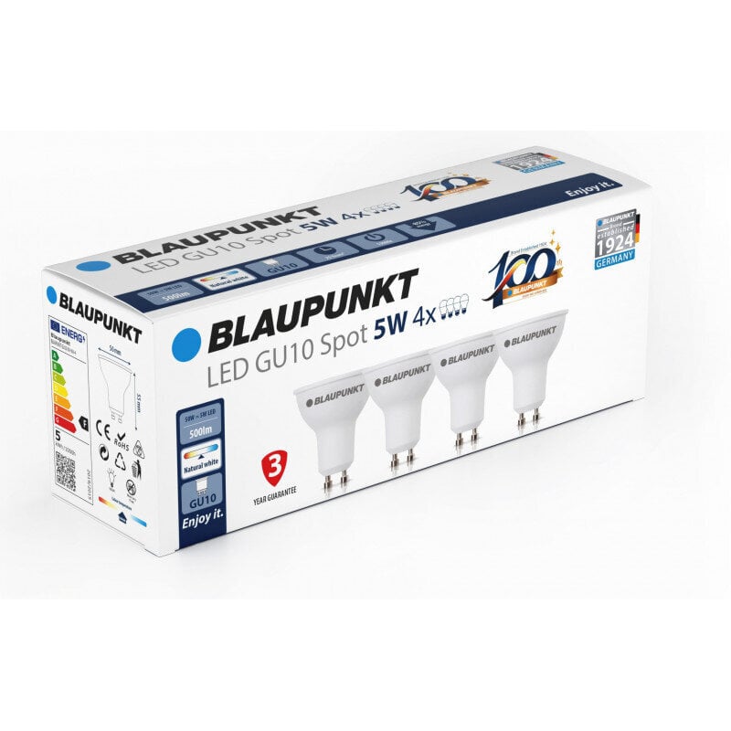 Blaupunkt LED lemputės GU10 5W 4vnt, natūraliai balta kaina ir informacija | Elektros lemputės | pigu.lt